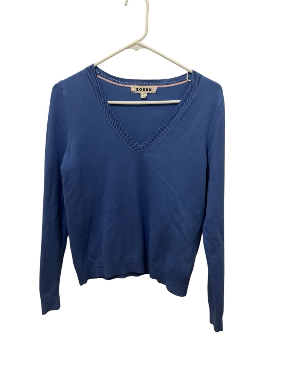 Boden V‑Neck Cotton Sweater Blue Size Small